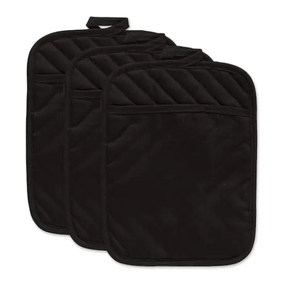 DII&reg; Quilted Potholders, 3ct. Black {1}