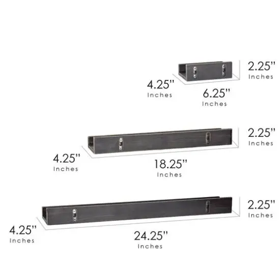 Black Floating Wooden Wall Shelves Set {8}