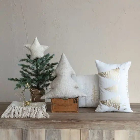 Hello Honey® 18" Natural & Metallic Gold Thread Cotton Slub Tree-Shaped Throw Pillow {3}