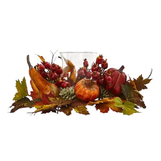 16" Pumpkin, Gourd, Berry & Maple Leaf Candelabrum {4}