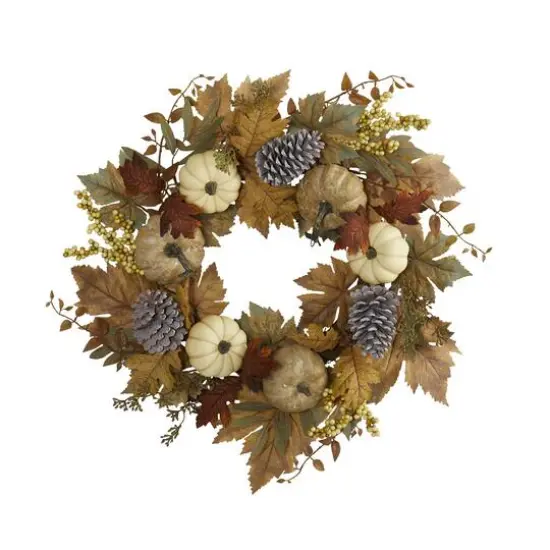 24" Fall Pumpkins, Pinecones & Berries Wreath {1}