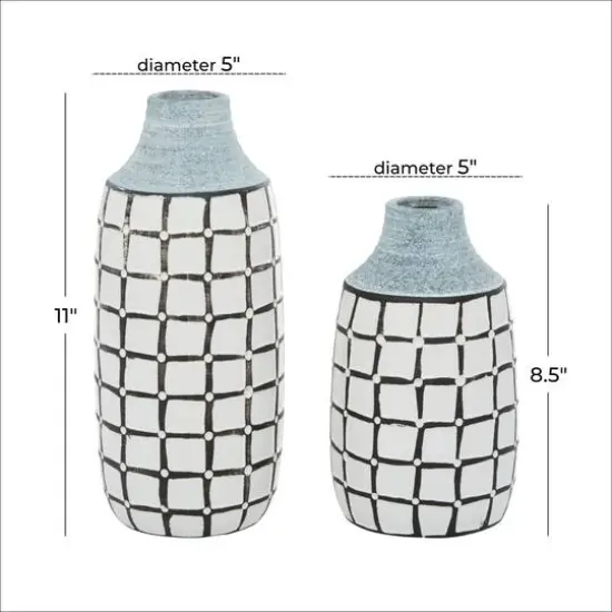 White Ceramic Coastal Vase Set {7}