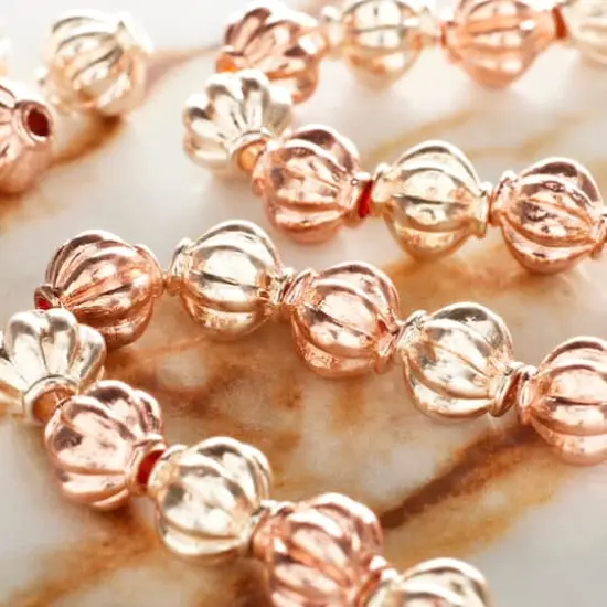 Gold & Rose Gold Shiny Metal Carved Lantern Beads, 8mm by Bead Landing&trade; {3}