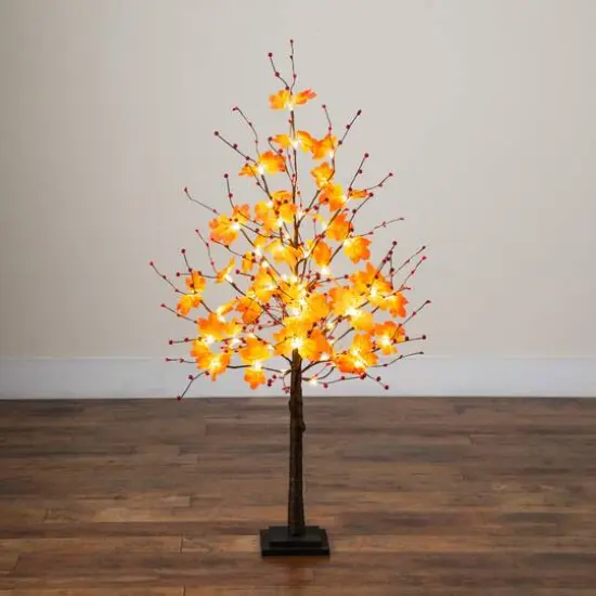 4ft. Pre-Lit Autumn Maple Artificial Fall Tree with Berries and 60 Warm White LED Lights {8}