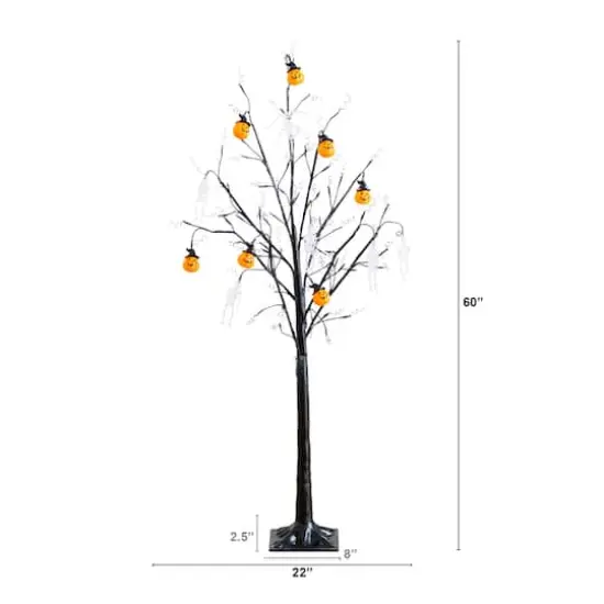 5ft. Pre-Lit Artificial Halloween Pumpkins and Skulls Ornament Tree with 72 Warm White LED Lights {3}