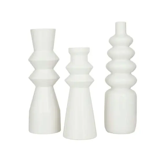 White Stoneware Contemporary Vase, Set of 3" 16",17" {1}