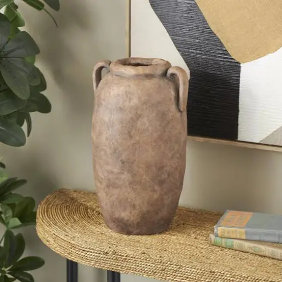 16.5" Copper Antique-Style Textured Ceramic Vase with Handles {3}