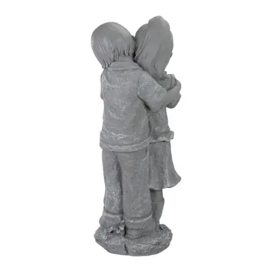 19.5" Gray Boy Hugging Girl Outdoor Garden Statue {5}