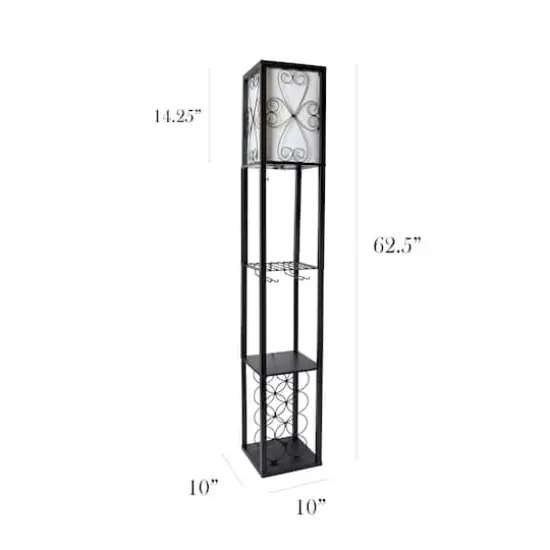 Simple Designs&trade; Floor Lamp Storage Shelf and Wine Rack with Linen Shade Black {4}