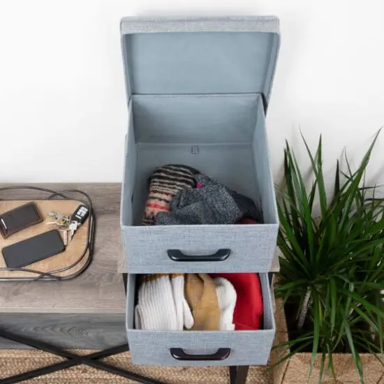 Household Essentials Stacking Storage Boxes Set Ashwood {5}