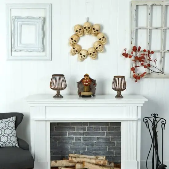 20" Halloween Skull Wreath with Lighted Eyes {5}