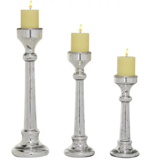 Silver Glass Vintage Candle Holder Set {1}