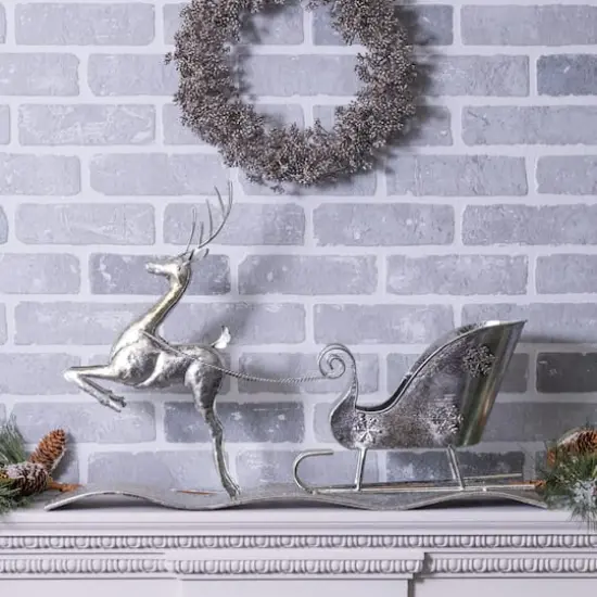 2ft. Hammered Metal Reindeer with Sleigh {3}