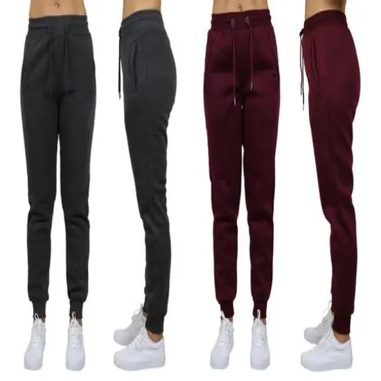 Galaxy by Harvic Women's Relaxed Fit Fleece-Lined Jogger Sweatpants 2 Pack Charcoal/Burgundy {1}