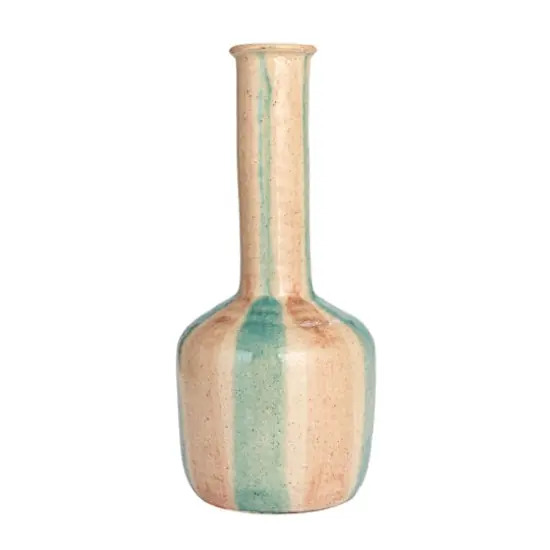 Hello Honey&reg; 14" Blue & Maroon Hand-Painted Crackle Glaze Terra Cotta Vase with Tall Neck {10}