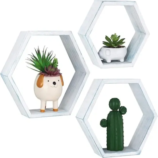 NEX&trade; Light Blue White Rustic Floating Honeycomb Shelf Set {1}