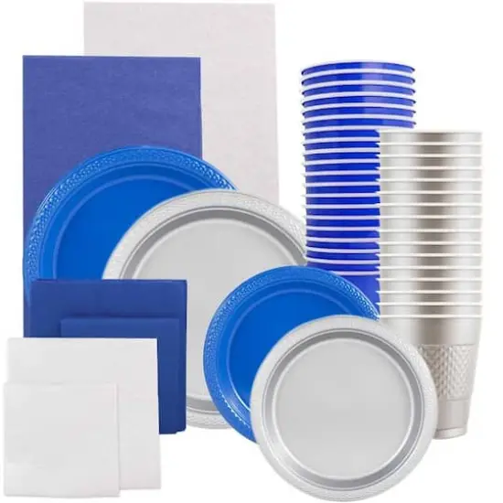 JAM Paper Party Tableware Assortment Grad Pack Blue/Silver {1}