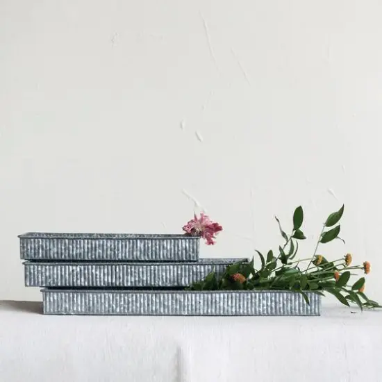 Hello Honey&reg; Antique Galvanized Finish Decorative Metal Nesting Tray Set {4}