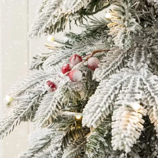 2 Pack 4ft. Pre-Lit Flocked Red Berry Fir Artificial Christmas Porch Tree in Urn, Warm White Lights {6}