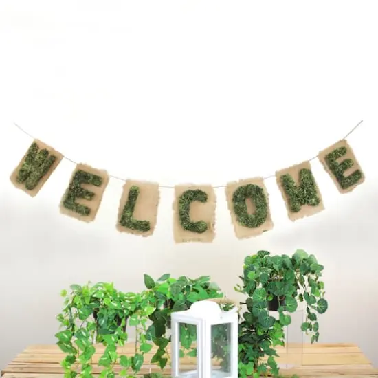 6ft. Cozy Twine Brown & Green "Welcome" Hanging Wall Decoration {3}