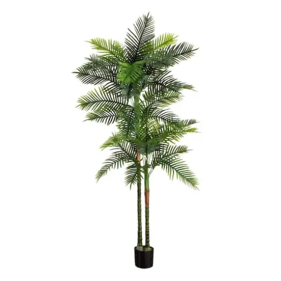 8ft. Potted Green UV Resistant Artificial Double Robellini Palm Tree {1}