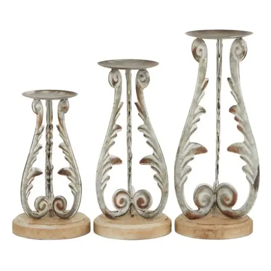 Silver Metal Vintage Candle Holder Set {5}