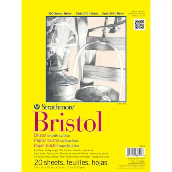 Strathmore Bristol Paper Pad, 300 Series, Tape-Bound, 20 Sheets, Smooth, 9" x 12" {1}