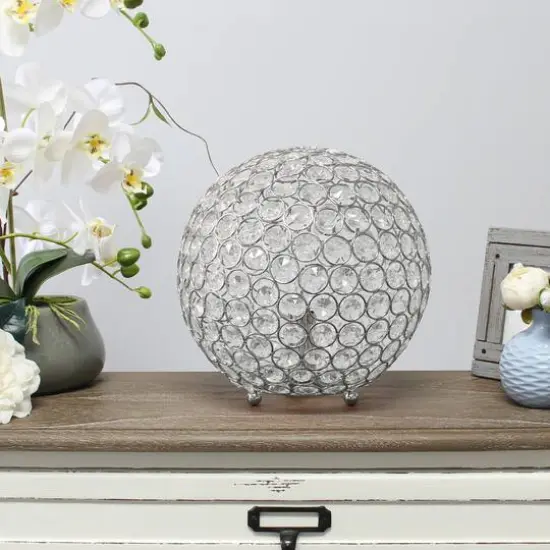 Lalia Home 10" Medium Metal Crystal Round Orb Table Lamp Chrome {5}