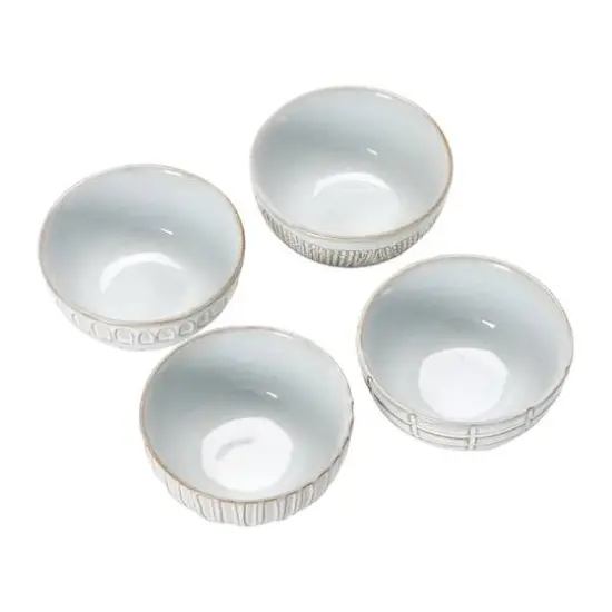 Hello Honey&reg; 4" White Debossed Stoneware Bowl Set, 4ct. {4}
