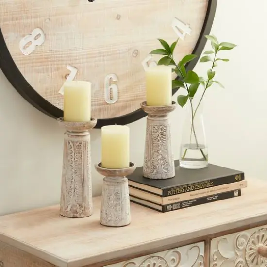 White Mango Wood Natural Candle Holder Set {8}