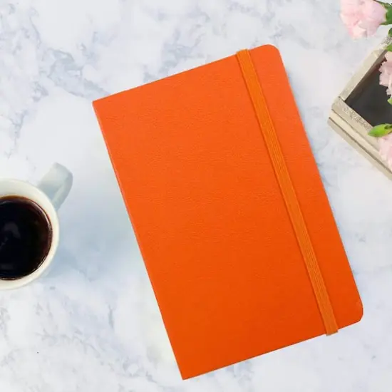 JAM Paper Travel Size Hardcover Notebook with Elastic Band Sunburst Orange {6}