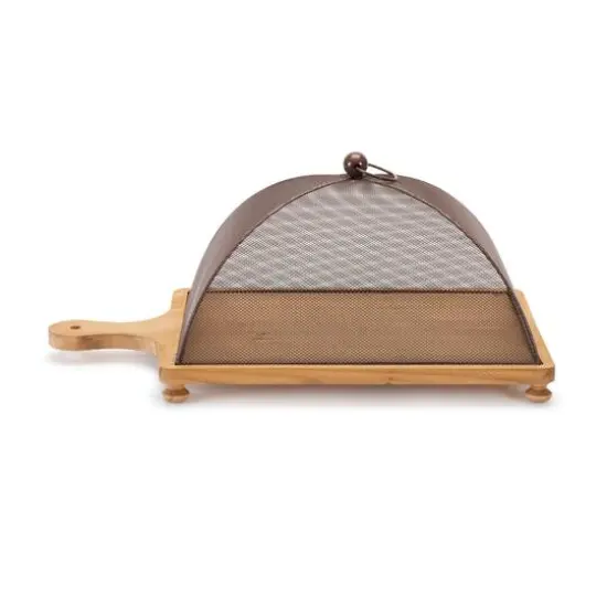 19.5" Wooden Tray with Mesh Cloche {3}