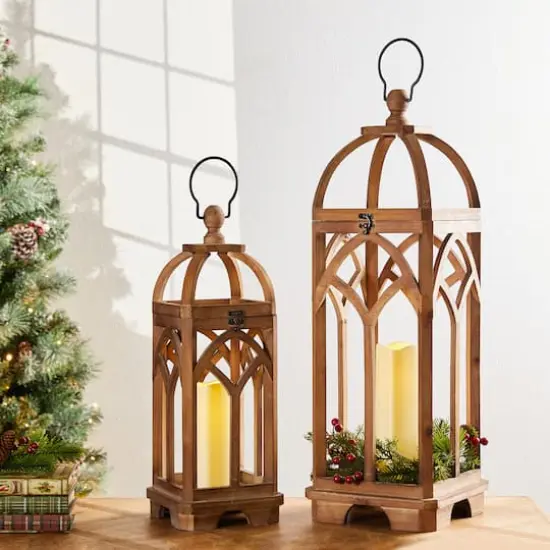 Glitzhome&reg; Farmhouse Natural Wooden Church Window Frame Lanterns, 2ct. {4}
