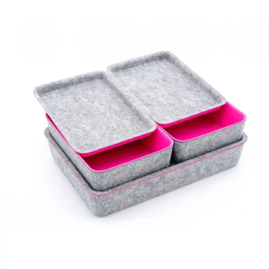 Welaxy Felt 3 Piece Drawer Organizer Bins with Lids Hot Pink {8}