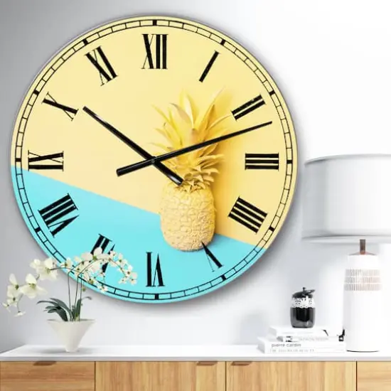 Designart Pink and Blue Pineapple Large Modern Wall Clock {3}