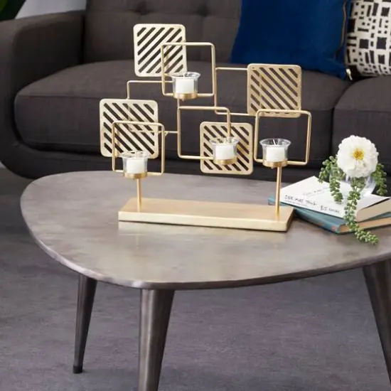 Gold Metal Contemporary Candelabra, 16" x 18" x 5" {9}