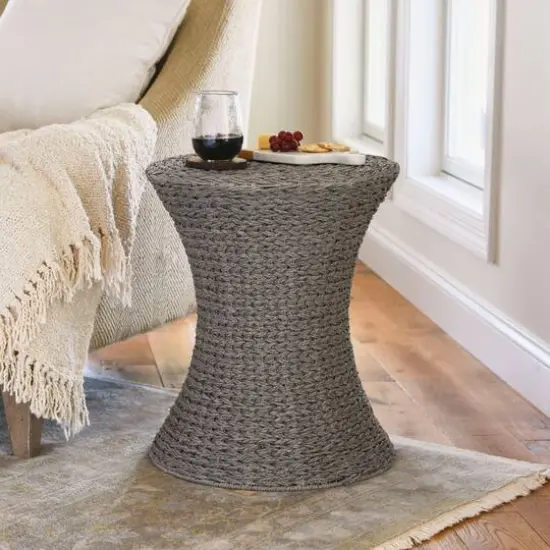 Household Essentials 21" Woven Paper Rope Hourglass End Table Gray {4}