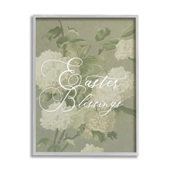 Stupell Industries Easter Blessings Sentiment Vintage White Hydrangea Florals Green Framed Giclee Art Gray {1}