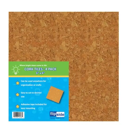 Flipside Products 6" x 6" Natural Cork Tiles, 3 Packs of 4 {5}