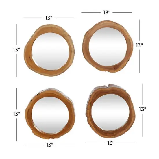 13" Brown Teak Wood Rustic Wall Mirror, 4ct. {7}