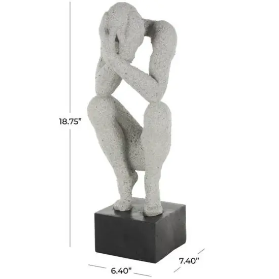 18.75" Gray Crouching Sculpture with Black Square Base {8}