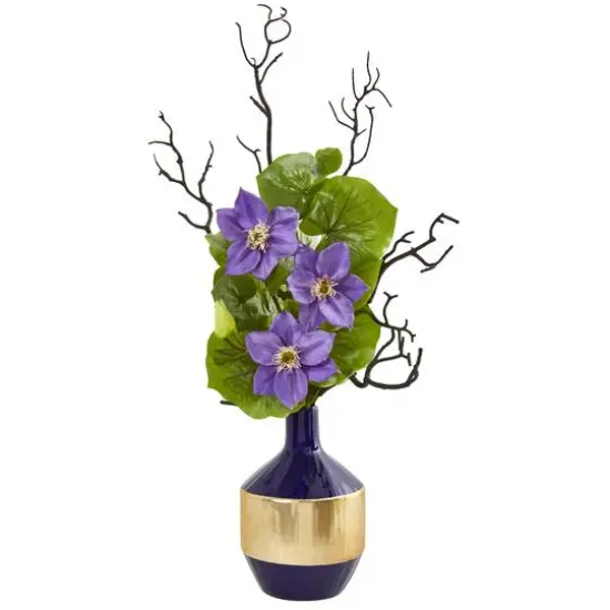 22" Anemone & Lotus Leaf Arrangement In Vase Lavender {1}