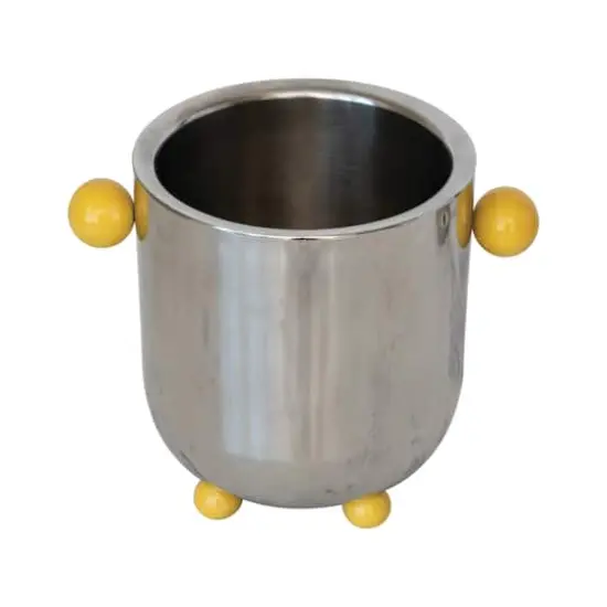 Hello Honey Stainless Steel Ice Bucket with Citron Color Enameled Ball Handles and Feet, Silver {3}