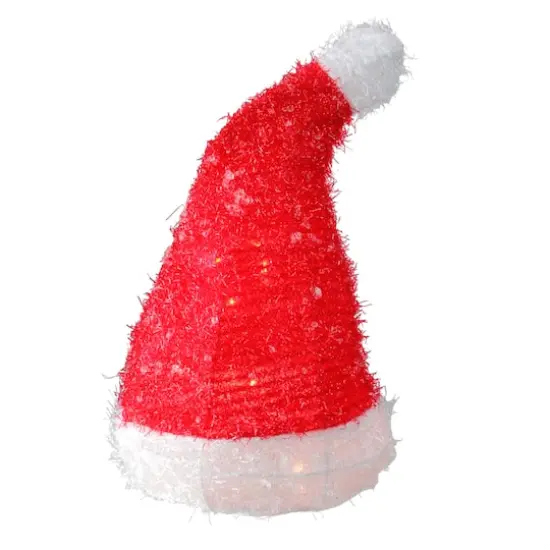 12.75" Lighted Iced Tinsel Santa Hat Christmas Tree Topper, Clear Lights {9}