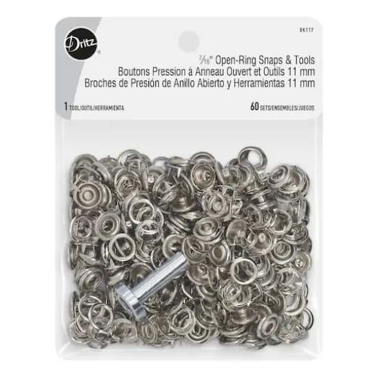 Dritz&reg; Silver Open-Ring Snaps & Tools, 60 Sets {1}