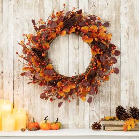 Glitzhome&reg; 22" Fall Eucalyptus Berry Wreath {11}