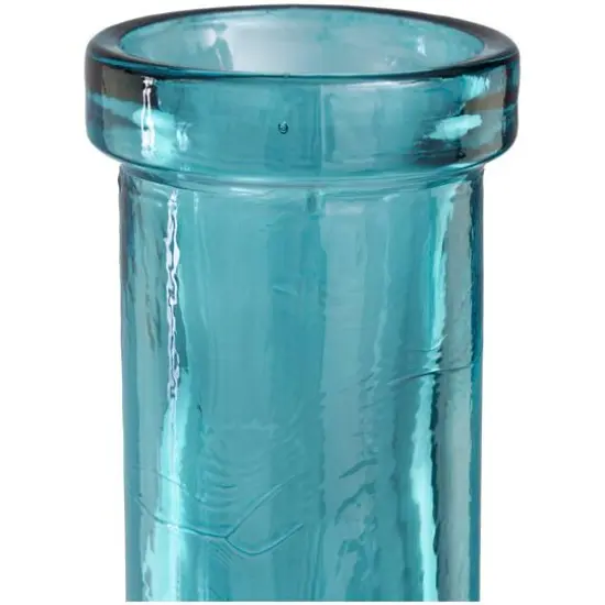 30" Teal Recycled Glass Tall Spanish Bottleneck Vase {4}