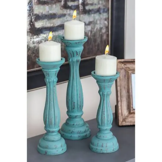 Blue Wood Traditional Candle Holder Set {8}