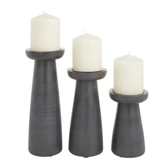 Black Wood Modern Candle holder 10",8",6" {1}