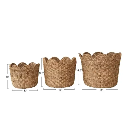 Hello Honey&reg; Natural Scalloped Edge Braided Bankuan & Rattan Basket Set {5}